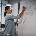 Asian businesswoman giving a presentation in an office