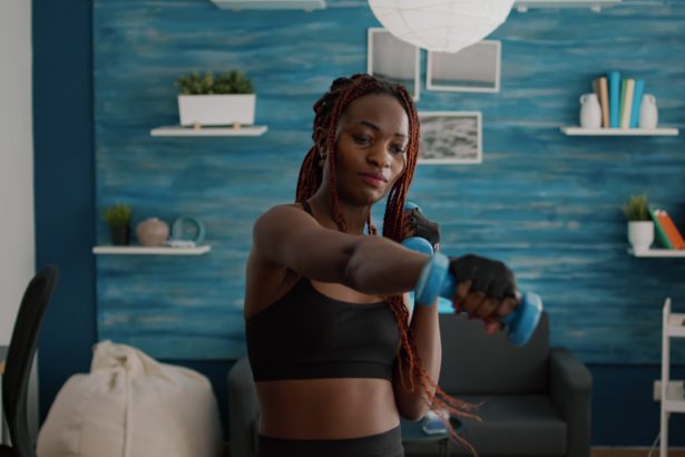 Athletic slim woman with sportswear practicing gymnastics sport workout